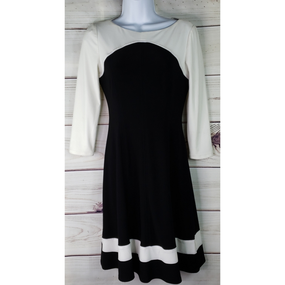 American Living Women's Two-tone Boat Neck sz 2 Black White career dress
